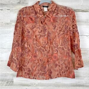 Althuser Womens 10 Vintage Peach Silk Embroidered Lightweight Button-Up Blouse